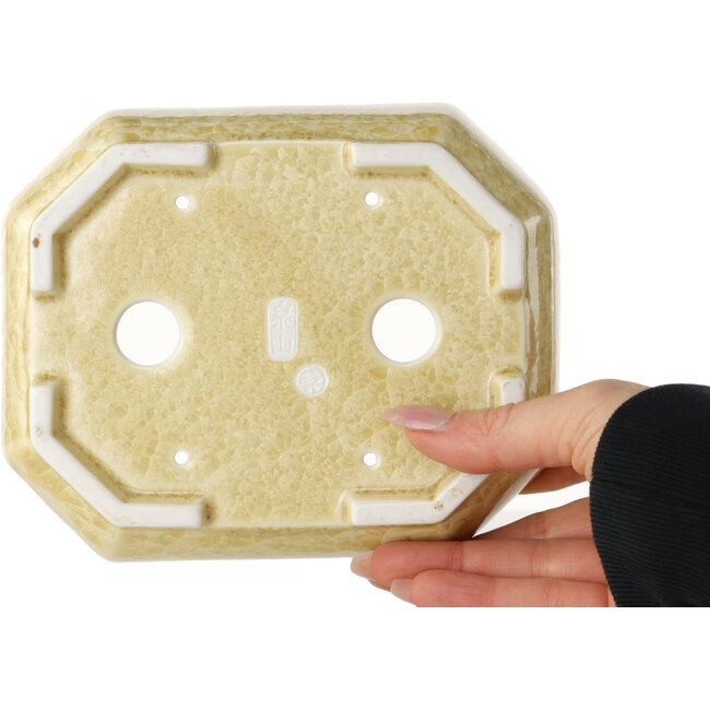 Oval off-white, crystal glaze bonsai pot by Heian Senzan - 161 x 132 x 50 mm