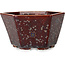 Hexagonal brown metallic, crystal glaze bonsai pot by Heian Senzan - 140 x 140 x 75 mm