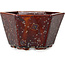 Hexagonal brown metallic, crystal glaze bonsai pot by Heian Senzan - 140 x 140 x 75 mm