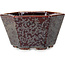 Hexagonal brown metallic, crystal glaze bonsai pot by Heian Senzan - 140 x 140 x 75 mm