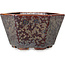 Hexagonal brown metallic, crystal glaze bonsai pot by Heian Senzan - 140 x 140 x 75 mm