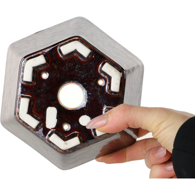 Hexagonal brown metallic, crystal glaze bonsai pot by Heian Senzan - 140 x 140 x 75 mm