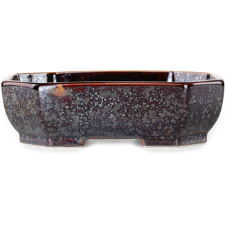  Heian Senzan 161 mm oval brown metallic, crystal glaze bonsai pot by Heian Senzan, Tokoname, Japan