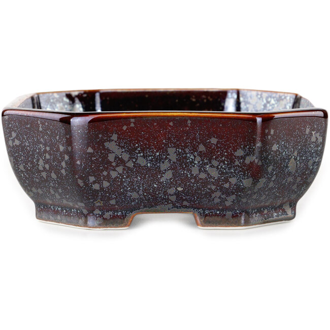 Oval brown metallic, crystal glaze bonsai pot by Heian Senzan - 161 x 132 x 50 mm