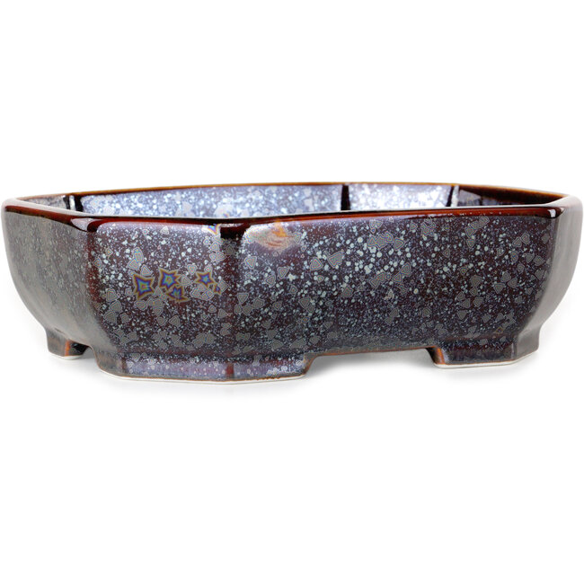 Oval brown metallic, crystal glaze bonsai pot by Heian Senzan - 161 x 132 x 50 mm