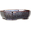 Oval brown metallic, crystal glaze bonsai pot by Heian Senzan - 161 x 132 x 50 mm
