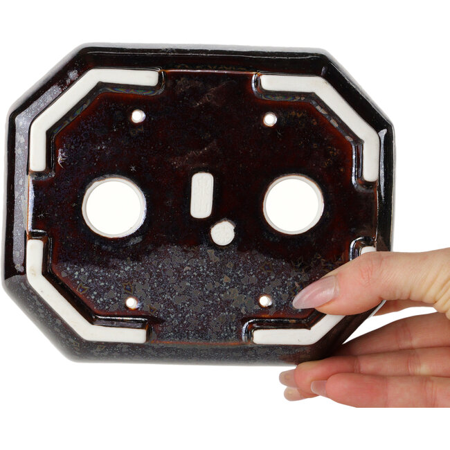 Oval brown metallic, crystal glaze bonsai pot by Heian Senzan - 161 x 132 x 50 mm