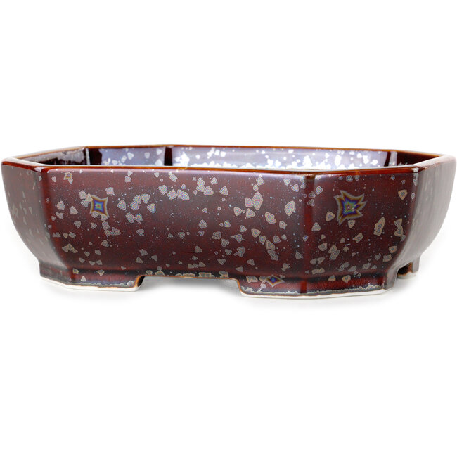 Oval brown metallic, crystal glaze bonsai pot by Heian Senzan - 161 x 132 x 50 mm