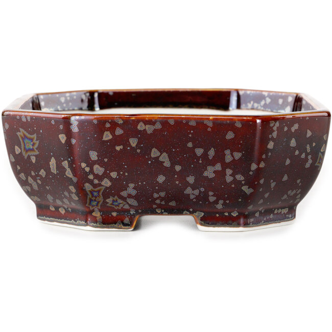 Oval brown metallic, crystal glaze bonsai pot by Heian Senzan - 161 x 132 x 50 mm