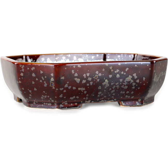 Oval brown metallic, crystal glaze bonsai pot by Heian Senzan - 161 x 132 x 50 mm