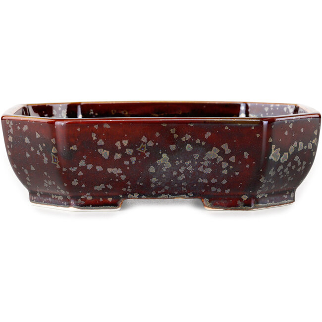 Oval brown metallic, crystal glaze bonsai pot by Heian Senzan - 161 x 132 x 50 mm