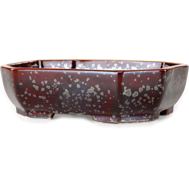 Oval brown metallic, crystal glaze bonsai pot by Heian Senzan - 161 x 132 x 50 mm
