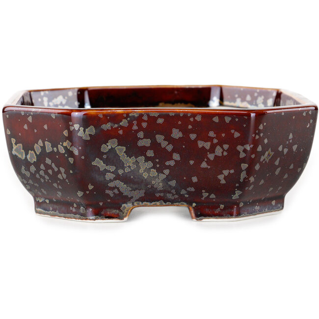 Oval brown metallic, crystal glaze bonsai pot by Heian Senzan - 161 x 132 x 50 mm