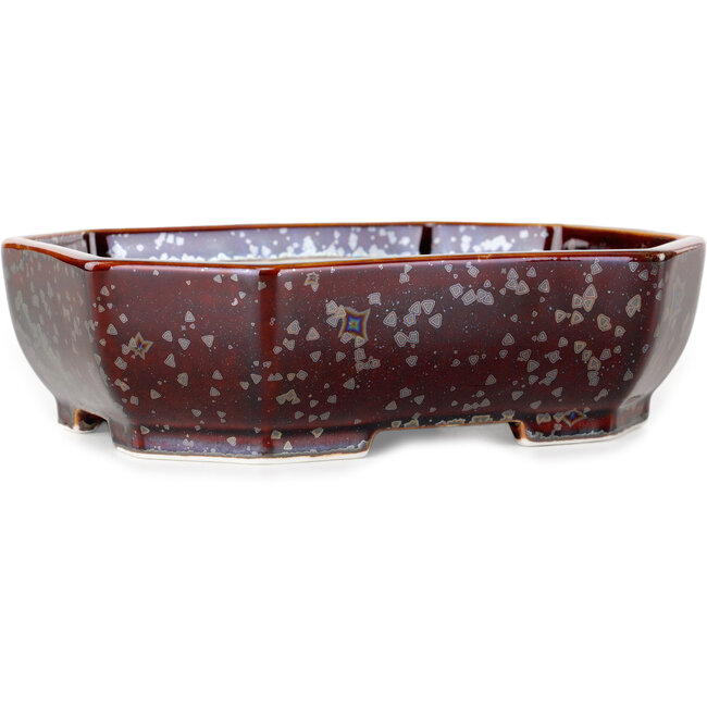 Oval brown metallic, crystal glaze bonsai pot by Heian Senzan - 161 x 132 x 50 mm