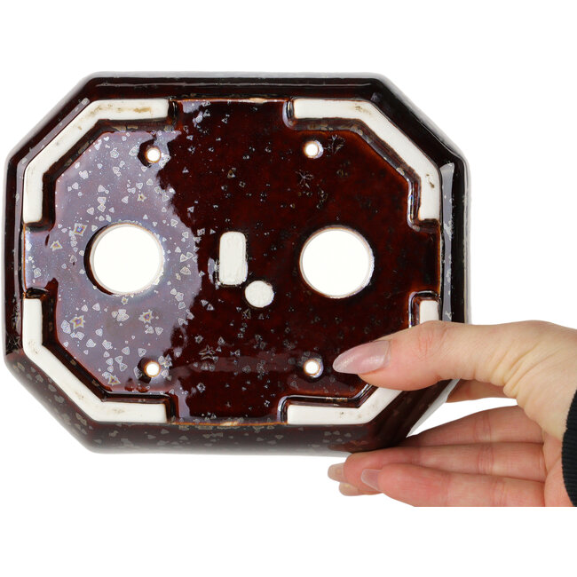 Oval brown metallic, crystal glaze bonsai pot by Heian Senzan - 161 x 132 x 50 mm