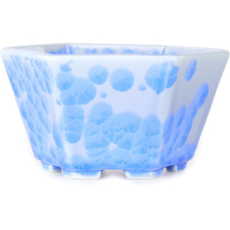  Heian Senzan 140 mm hexagonal light blue, crystal glaze bonsai pot by Heian Senzan, Tokoname, Japan