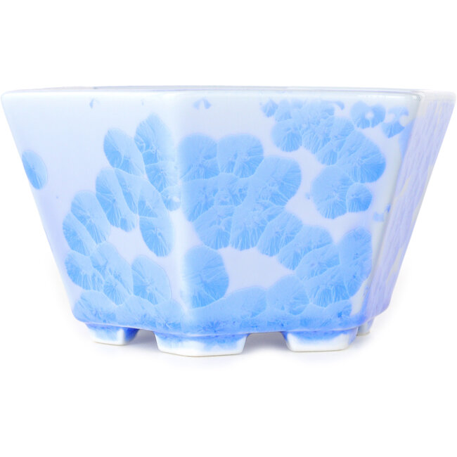 Vaso bonsai esagonale in smalto cristallino azzurro di Heian Senzan - 140 x 140 x 75 mm