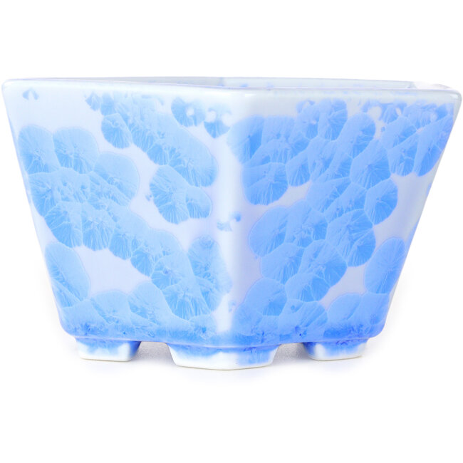 Pot à bonsaï hexagonal bleu clair à glaçure cristalline par Heian Senzan - 140 x 140 x 75 mm