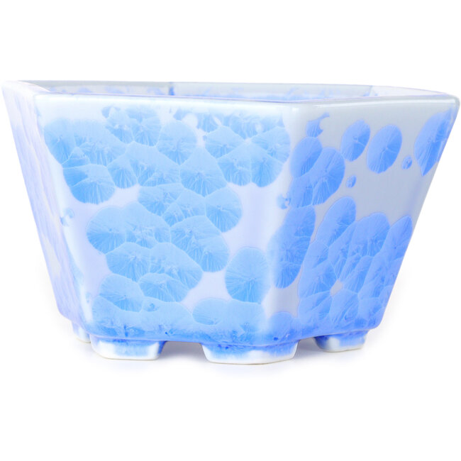 Pot à bonsaï hexagonal bleu clair à glaçure cristalline par Heian Senzan - 140 x 140 x 75 mm