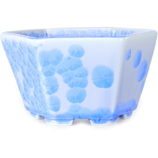  Heian Senzan 140 mm hexagonal light blue, crystal glaze bonsai pot by Heian Senzan, Tokoname, Japan