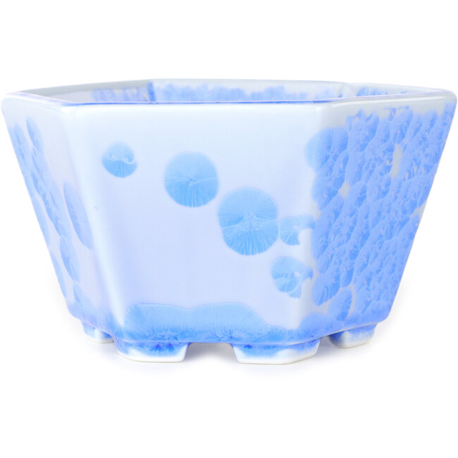 Pot à bonsaï hexagonal bleu clair à glaçure cristalline par Heian Senzan - 140 x 140 x 75 mm