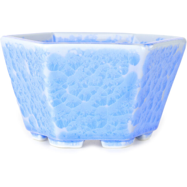 Pot à bonsaï hexagonal bleu clair à glaçure cristalline par Heian Senzan - 140 x 140 x 75 mm