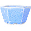 Hexagonal light blue, crystal glaze bonsai pot by Heian Senzan - 140 x 140 x 75 mm