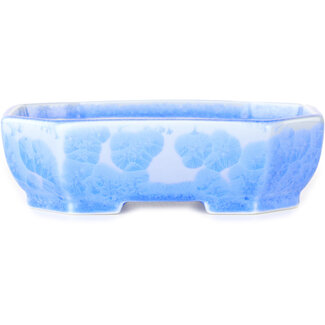  Heian Senzan 161 mm oval light blue, crystal glaze bonsai pot by Heian Senzan, Tokoname, Japan