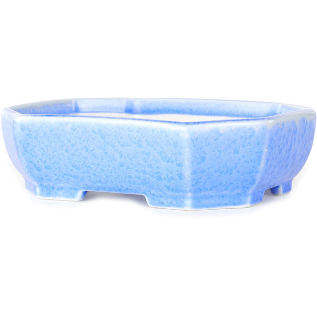 Oval light blue, crystal glaze bonsai pot by Heian Senzan - 161 x 132 x 50 mm