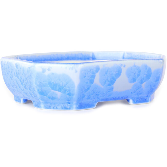 Oval light blue, crystal glaze bonsai pot by Heian Senzan - 161 x 132 x 50 mm