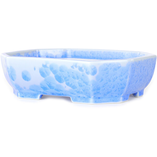 Oval light blue, crystal glaze bonsai pot by Heian Senzan - 161 x 132 x 50 mm