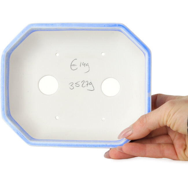 Oval light blue, crystal glaze bonsai pot by Heian Senzan - 161 x 132 x 50 mm