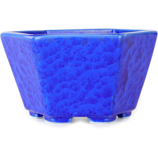  Heian Senzan Pot à bonsaï hexagonal de 140 mm, en émail cristal bleu foncé, par Heian Senzan, Tokoname, Japon