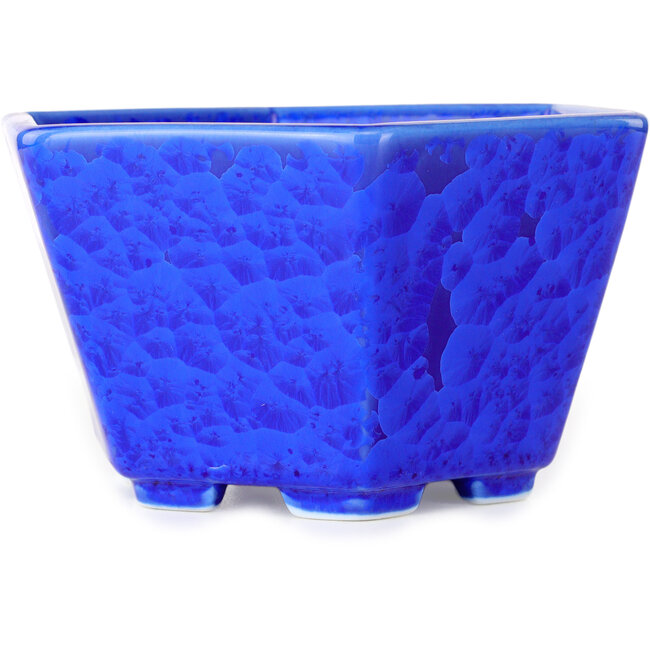 Zeshoekige donkerblauwe bonsaipot met kristalglazuur van Heian Senzan - 140 x 140 x 75 mm