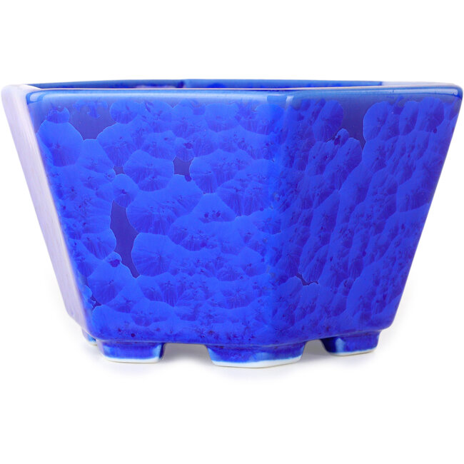 Vaso bonsai esagonale blu scuro smaltato in cristallo di Heian Senzan - 140 x 140 x 75 mm