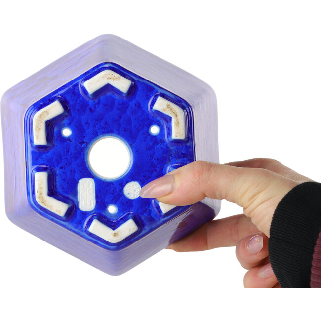 Zeshoekige donkerblauwe bonsaipot met kristalglazuur van Heian Senzan - 140 x 140 x 75 mm