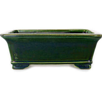  Satomi Mazan, Mazan Terahata Vaso bonsai verde rettangolare da 285 mm di Terahata Satomi Mazan, Tokoname, Giappone