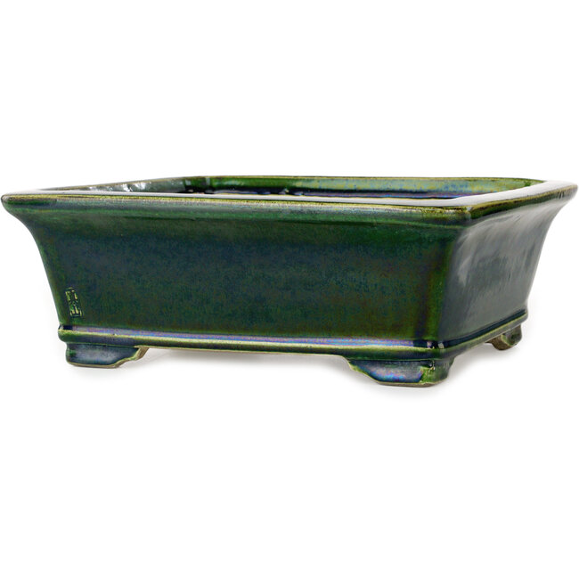 Pot à bonsaï rectangulaire vert par Terahata Satomi Mazan - 285 x 253 x 98 mm