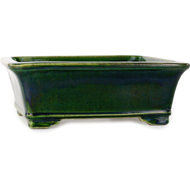 Rectangular green bonsai pot by Terahata Satomi Mazan - 285 x 253 x 98 mm
