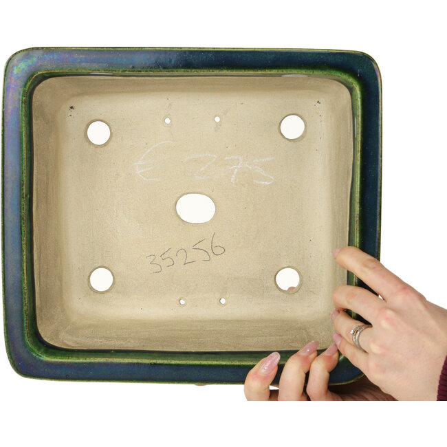 Pot à bonsaï rectangulaire vert par Terahata Satomi Mazan - 285 x 253 x 98 mm