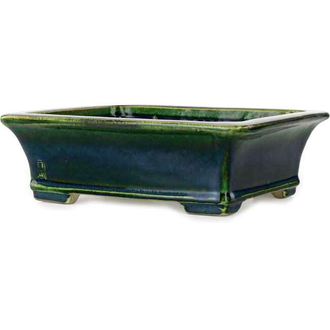 Rectangular green bonsai pot by Terahata Satomi Mazan - 250 x 215 x 82 mm