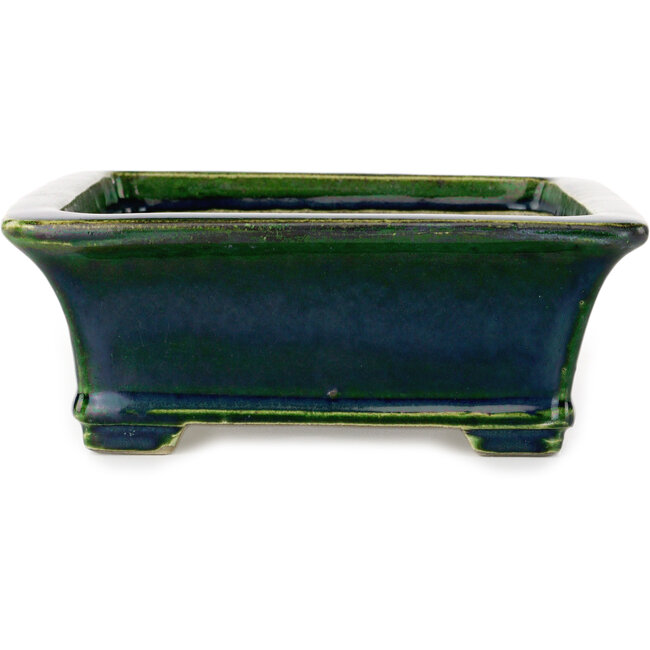 Rectangular green bonsai pot by Terahata Satomi Mazan - 250 x 215 x 82 mm