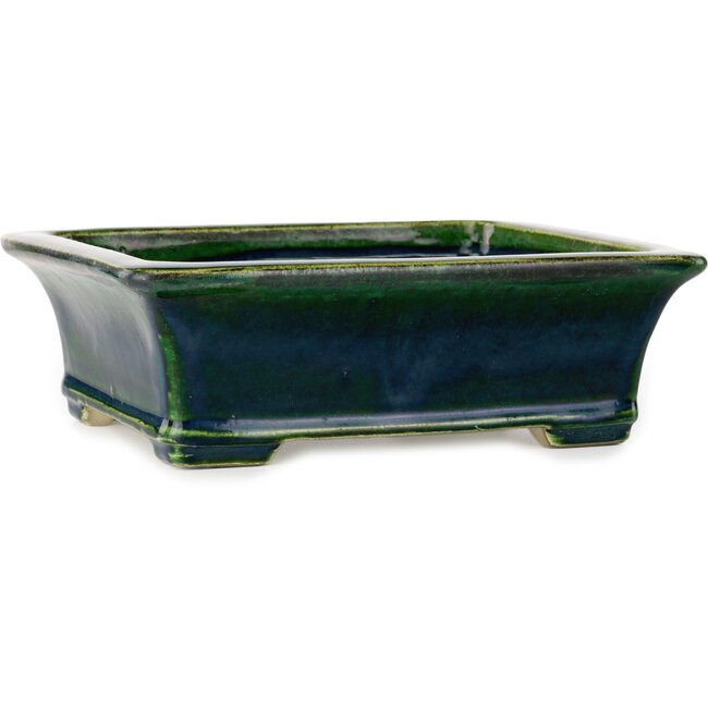 Rectangular green bonsai pot by Terahata Satomi Mazan - 250 x 215 x 82 mm