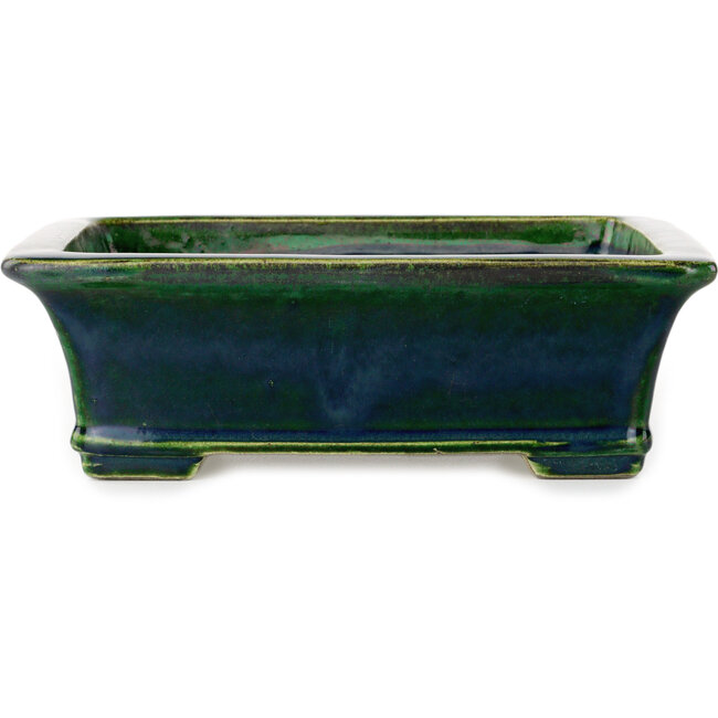 Rectangular green bonsai pot by Terahata Satomi Mazan - 250 x 215 x 82 mm