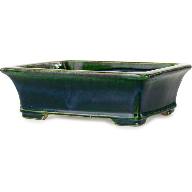 Rectangular green bonsai pot by Terahata Satomi Mazan - 250 x 215 x 82 mm