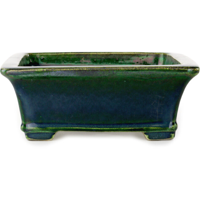 Rectangular green bonsai pot by Terahata Satomi Mazan - 250 x 215 x 82 mm