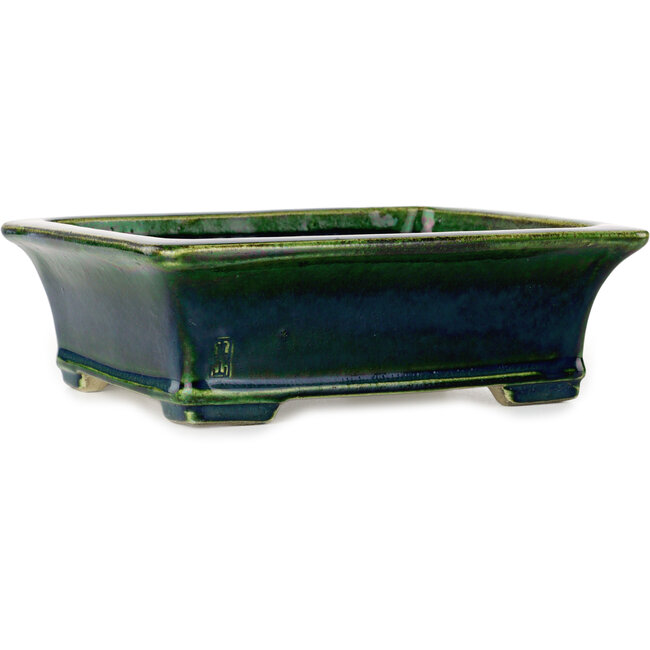 Rectangular green bonsai pot by Terahata Satomi Mazan - 250 x 215 x 82 mm