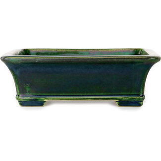  Satomi Mazan, Mazan Terahata 250 mm rectangular green bonsai pot by Terahata Satomi Mazan, Tokoname, Japan