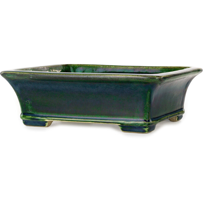 Rectangular green bonsai pot by Terahata Satomi Mazan - 250 x 215 x 82 mm