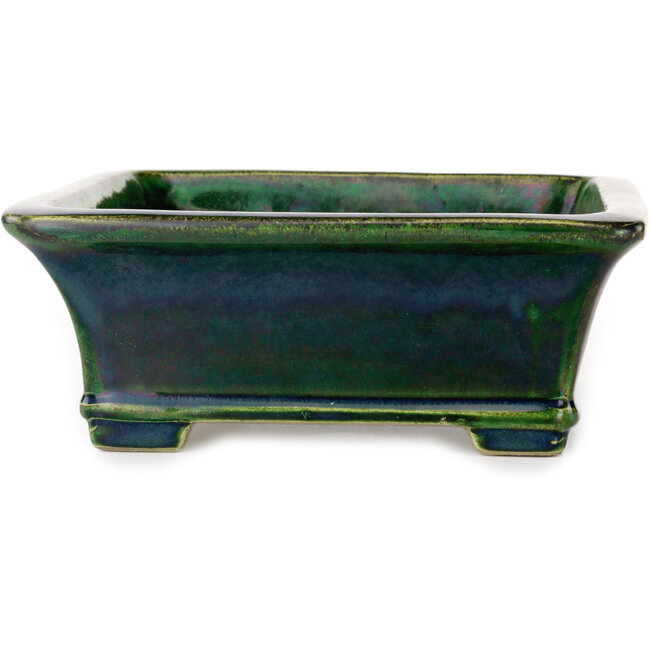 Rectangular green bonsai pot by Terahata Satomi Mazan - 250 x 215 x 82 mm